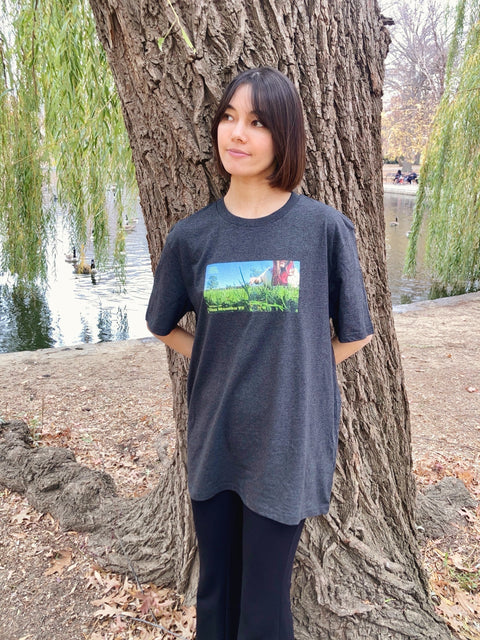 Unisex Organic Cotton T-shirt - Hold On EP Jacket Design by Lisa Monika YK (Heather Grey/Black/White)